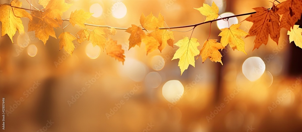 Aufkleber golden autumn maple leaves gently falling in a blurred park background with warm hues and soft bokeh