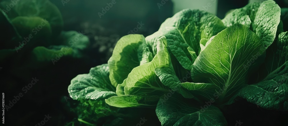 Poster vibrant green cabbage leaves illuminated in soft natural light showcasing texture and freshness with