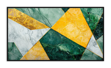 Geometric canvas art in green and yellow shades for home decor