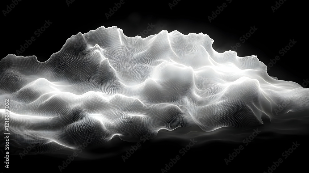Poster abstract glowing particle cloud digital art: a dark and ethereal 3d render