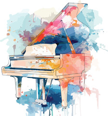 watercolor grand piano and music notes vector ,generative ai	