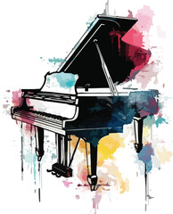 watercolor grand piano and music notes vector ,generative ai	