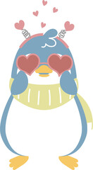 cute and lovely penguin wearing heart glasses, happy valentine's day, love concept, flat png illustration cartoon character costume design