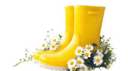 Flowers in boots on transparent background