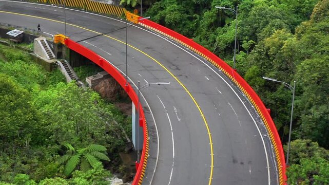 Aerial View of Traffic Activity at Kelok Sembilan, West Sumatra, Indonesia