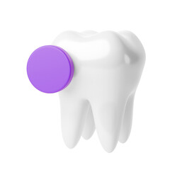 White tooth with a violet round frame. 3d render. isolated on white
