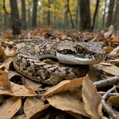 I'm freepik contributor. give me description forViper Camouflaged in Leaves: A viper perfectly camouflaged among fallen leaves and twigs, demonstrating its ability to blend into its environment.