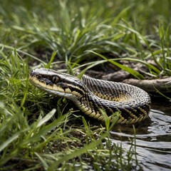 Obraz premium Viper Close-Up: Sharp Fangs, Hypnotic Eyes, and Intricate Scale Patterns