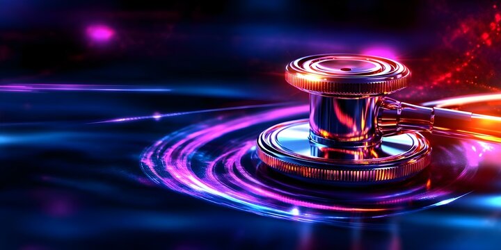 A shiny gavel and stethoscope, symbolizing the intersection of law and medicine, set against a vibrant, abstract background. Concept Law and Medicine, Symbolic Intersection, Abstract Art Background