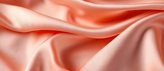 Obraz premium Satin peach fabric draped elegantly with soft folds in warm tones, showcasing texture ideal for fashion and custom clothing design projects.