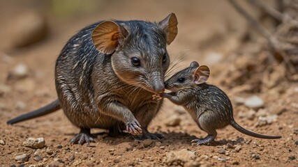 Fototapeta premium Nature’s Joy: A Mother and Baby Elephant Shrew at Play