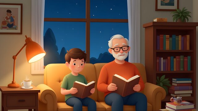 Grandpa and Grandson Reading Together