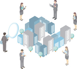 ビジネス　アイソメトリック　人物　男性　女性　転職活動　ビジネスパーソン　イラスト素材