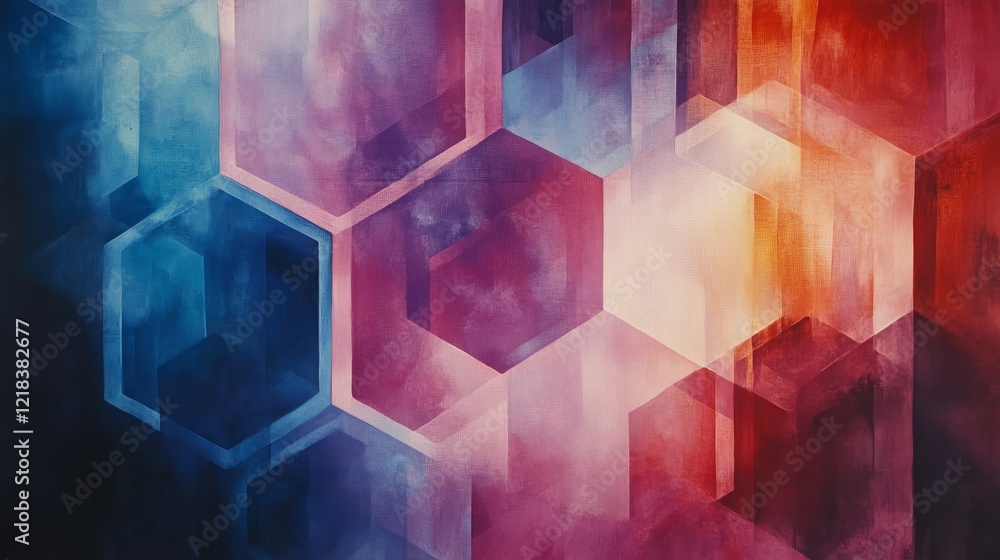 Poster abstract hexagon pattern in warm and cool tones