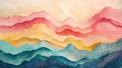 Fototapeta premium Layered Mountainscape: A Dreamy Watercolor Abstract