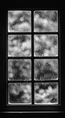 Raindrops cascade down a windowpane, creating a hazy, dreamy effect that obscures the vibrant life outside. The muted tones evoke a feeling of calm and introspection during a gentle rain