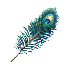 Vibrant Peacock Feather Isolated on Black Background,