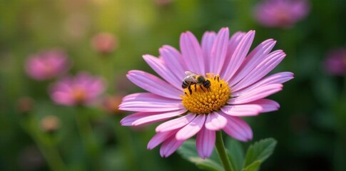 Globe daisy Globularia cordifolia L with a few bees, petals, flower, garden