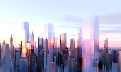 Plakat Cityscape sunrise, urban skyline, buildings, modern architecture, business background