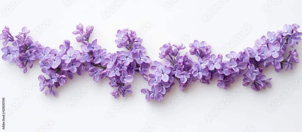 Poster purple lilac flowers arranged in a wavy pattern on a white background creating an elegant visual wit