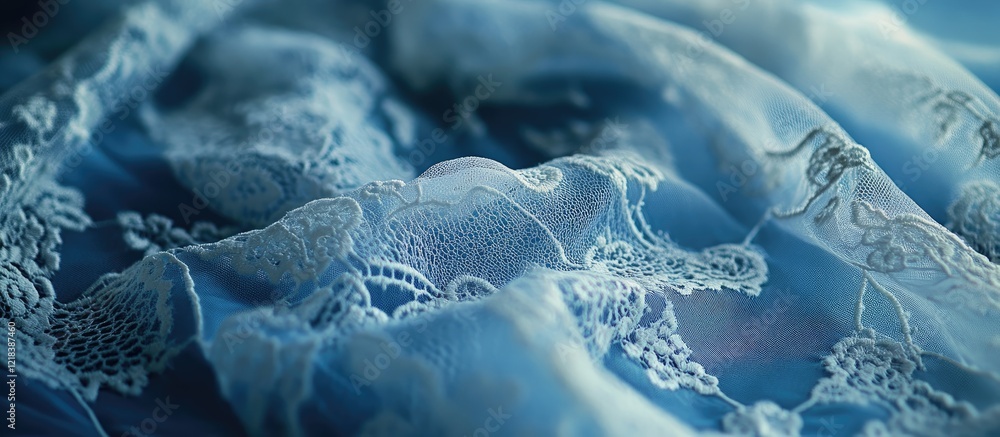 Aufkleber delicate lace in soft focus on a serene blue background creates a dreamy aesthetic with intricate pa