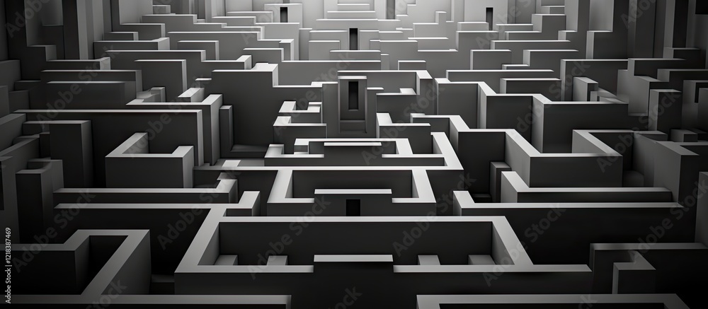 Aufkleber intricate black and white maze featuring converging and diverging staircases creating a complex laby