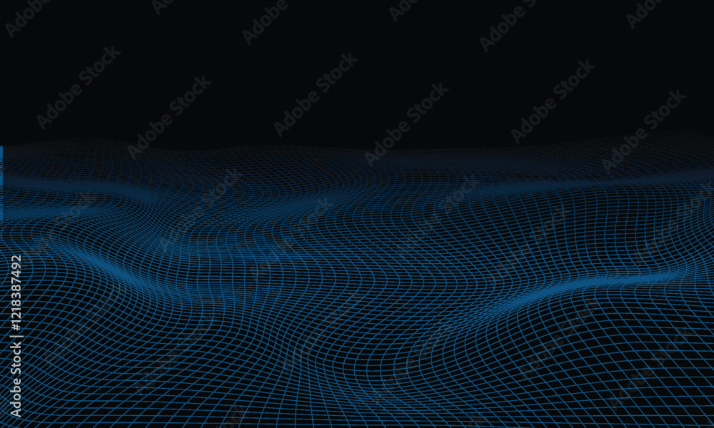 Poster wireframe landscape wire with depth of field effect. 3d topographic map background concept. geograph