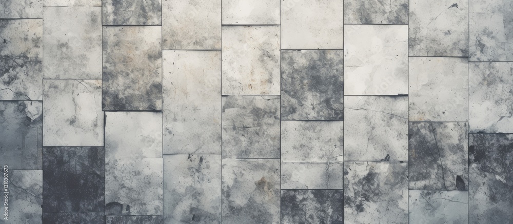 Poster gray textured pattern featuring rectangular tiles varying in shades from light to dark, arranged in 