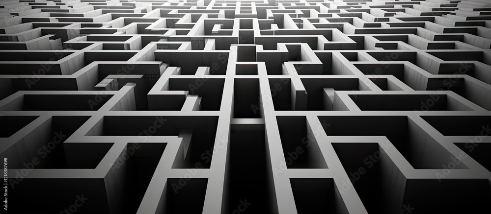 Aufkleber intricate black and white maze design featuring multiple staircases and pathways creating a complex 