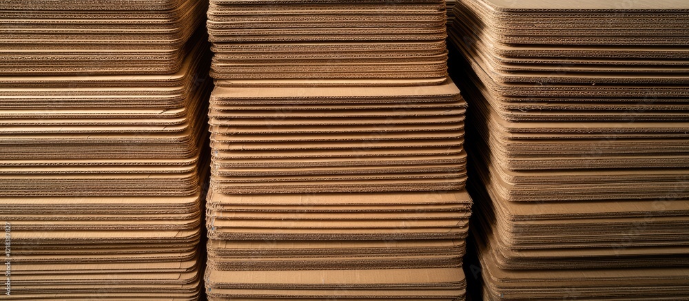 Poster neatly stacked brown cardboard boxes arranged with ample empty space for text on a simple background