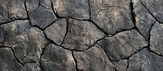 Fototapeta premium Textured basalt rock surface with dark gray tones and distinct cracks and fissures creating a natural and rugged geological pattern