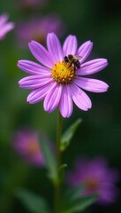 Obraz premium Globe daisy Globularia cordifolia L with a few bees, purple, nectar