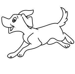 Cute cartoon hand drawn vector happy running dog coloring page.