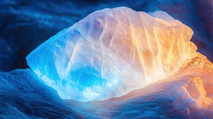 Obraz premium Closeup of moonstone texture with glowing blue reflections magical elegance soft white tones mystical atmosphere