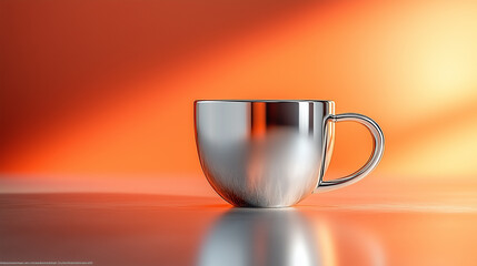 Contemporary cup featuring a polished metallic finish, illuminated by warm ambient light, ideal for modern table settings