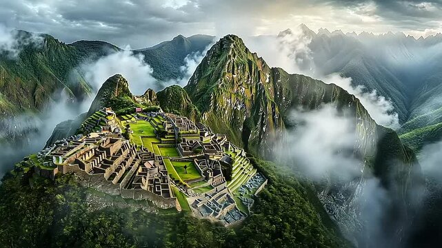 Machu Picchu, Ancient Inca City Nestled in the Peruvian Andes Mountains