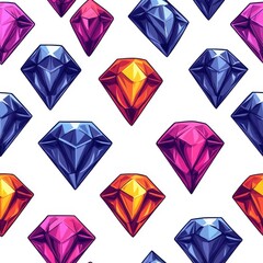 Flat style seamless diamond pattern, isolated on a white background.