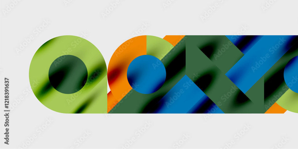 Poster modern abstract background featuring circles, lines, and triangles in a dynamic geometric compositio