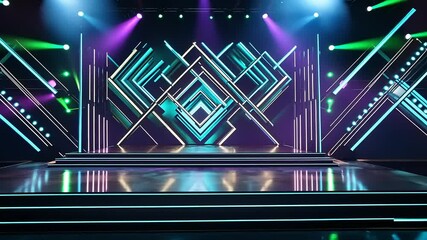 Neon Geometric Stage Design with Multi-Colored Lighting