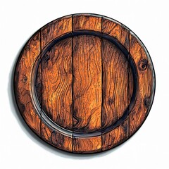 Fototapeta premium Watercolor style wooden plate, isolated on a white background.