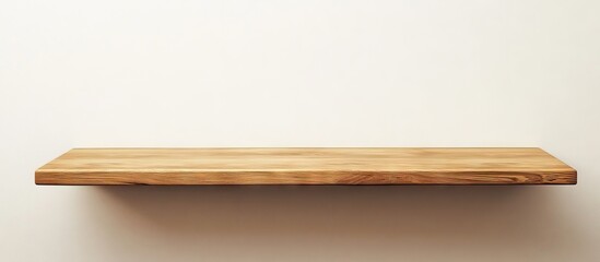 Wooden shelf with a natural finish positioned centrally against a light beige wall, showcasing a clean minimalist design ideal for home decor.