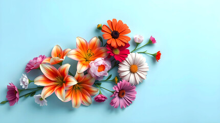 Elegant Springtime Florals with a Crisp Blue Background
