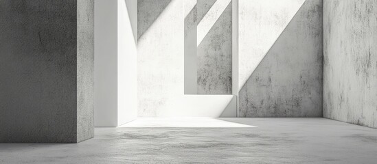 Minimalist interior space with soft gray concrete walls and prominent light shadows creating an elegant environment for showcasing business cards.
