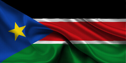 High detailed flag of South Sudan. National South Sudan flag. Africa. 3D illustration.