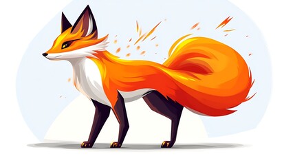 Fiery Fox with a Magnificent Tail Stands Proudly