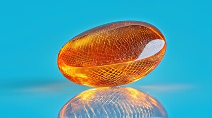 Closeup of polished amber pendant glowing brown tones in natural light warm reflections jewelry