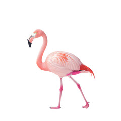 Fototapeta premium Pink Flamingo Walking Against Black Background Beautiful Bird Exotic Animal Wildlife Photography,