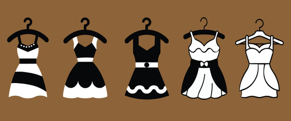A set of woman dress vector silhouette