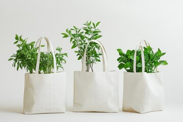 Fresh herbs bringing nature's goodness in reusable tote bags promoting sustainability