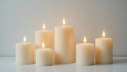 Serene Display of Cream-Colored LED Candles Evoking Peace and Tranquility